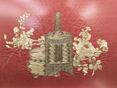 Lot 483 - Four Chinese silkwork embroidered pictures,...