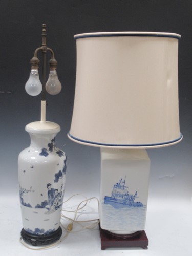 Lot 50 - A 20th century Chinese porcelain lamp and...