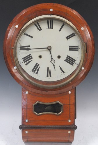 Lot 875 - 19th century wall clock, the oak case inlaid...