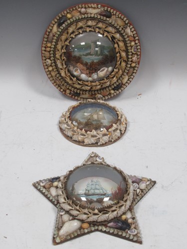 Lot 103 - Three shell encrusted framed nautical subjects,...