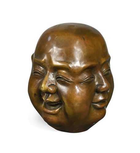 Lot 84 - A Japanese bronze four-faced model head, circa 1900