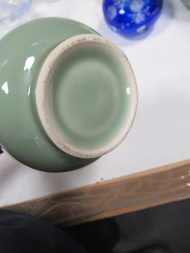Lot 16 - A Poole pottery vase, pair of celadon colour...