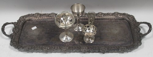 Lot 336 - A silver plated rectangular tray, with foliate...