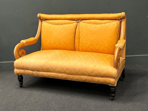 Lot 739 - A late Victorian scroll arm two seat sofa, on...