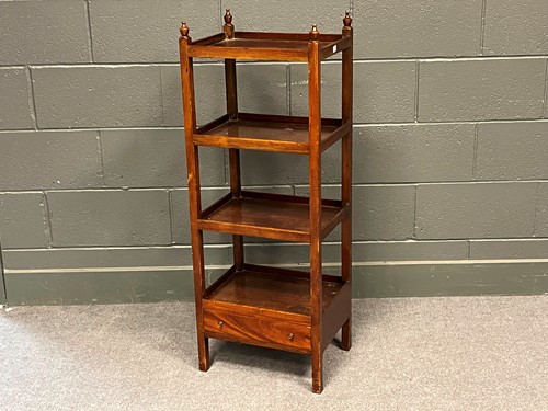 Lot 773 - A four tier mahogany square whatnot, a drawer...