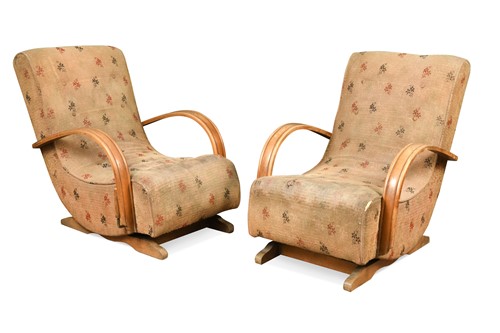 Lot 255 - A pair of Art Deco Banana-type rocking chairs