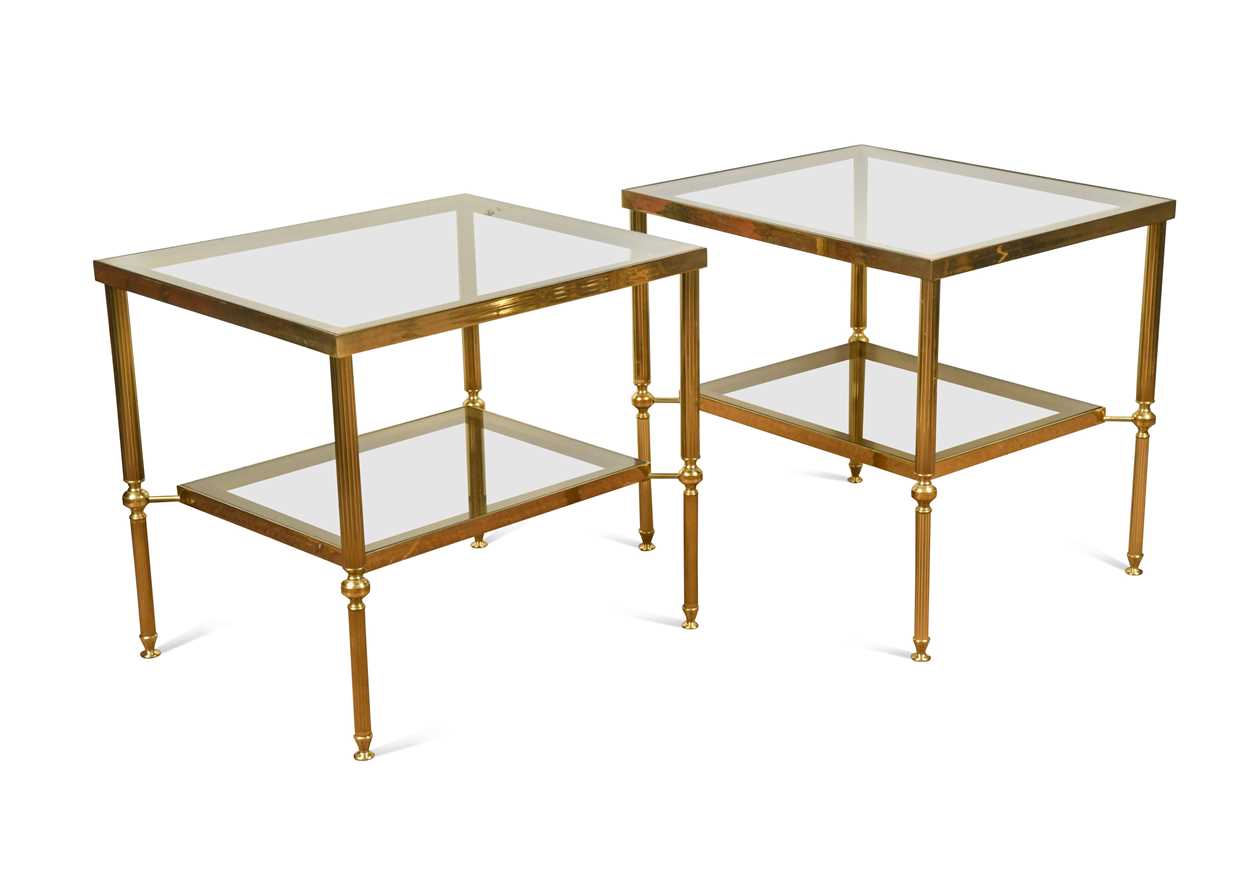 Lot 284 - A pair of brass two-tier lamp tables