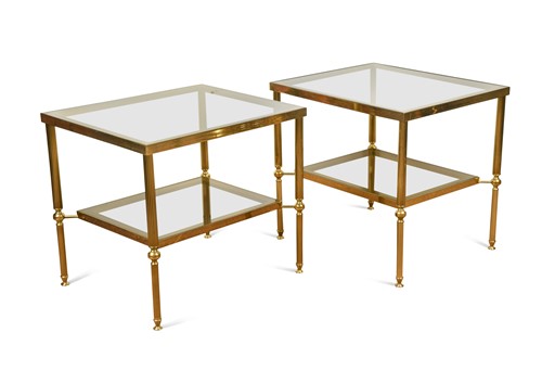 Lot 284 - A pair of brass two-tier lamp tables