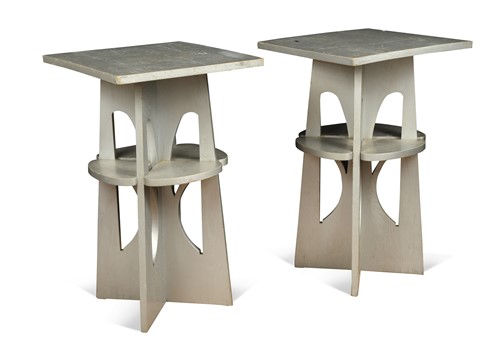 Lot 217 - Manner of John Ednie, a pair of silver painted oak 'Domino' side tables
