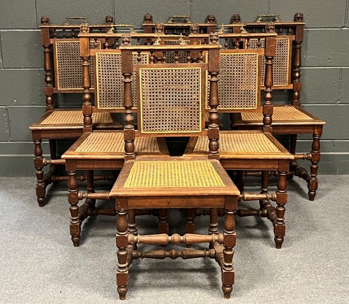 Lot 659 - A set of 6 oak caned dining chairs, the top...