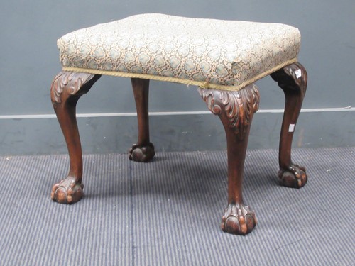 Lot 836 - A George I style carved cabriole leg footstool,...