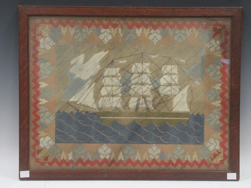 Lot 226 - An early 20th century woolwork ship picture 40...