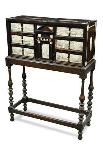 Lot 433 - A southern Italian ebony, ivory and bone inlaid table cabinet on stand, 17th century