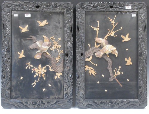 Lot 156 - A pair of Japanese bone and mother of pearl...