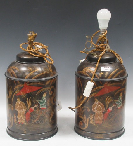Lot 879 - A pair of modern chinoiserie metal lamps by...