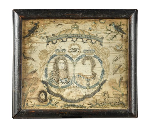 Lot 451 - An English stumpwork panel, 17th century