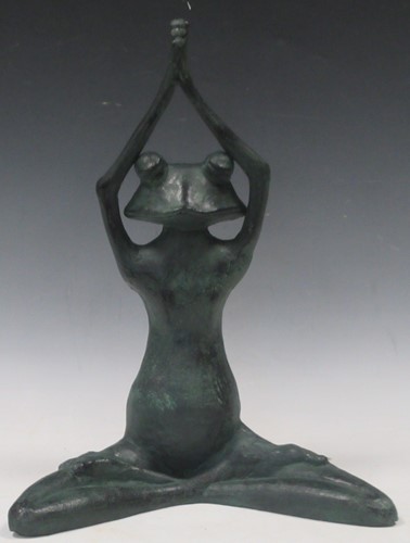 Lot 24 - A bronzed metal model of a meditating frog,...