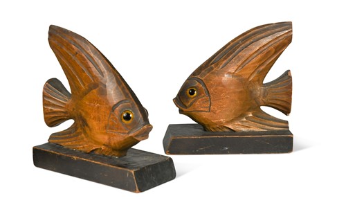 Lot 126 - A pair of mid-century bookends carved in the form of Angel Fish