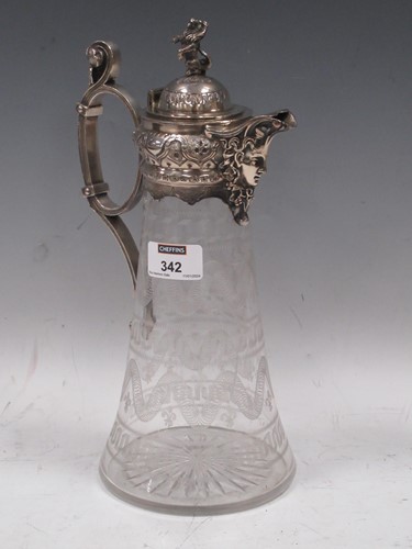 Lot 342 - A silver plated claret jug, the hinged lid...