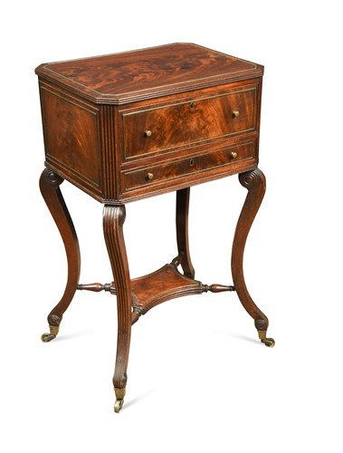 Lot 713 - A Regency brass inlaid mahogany work table