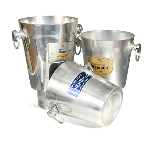 Lot 139 - Three assorted mid-century polished alloy champagne coolers