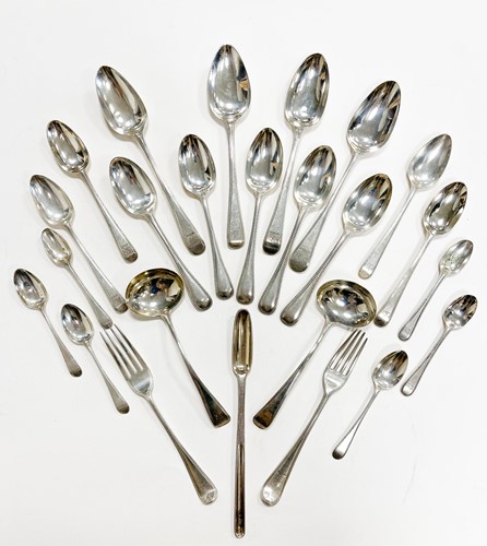 Lot 583 - An 48-piece harlequin set of George III 18th century and later silver flatware