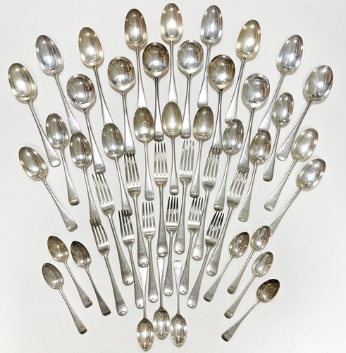 Lot 651 - A 36-piece harlequin set of early 20th century silver flatware with 14 additions
