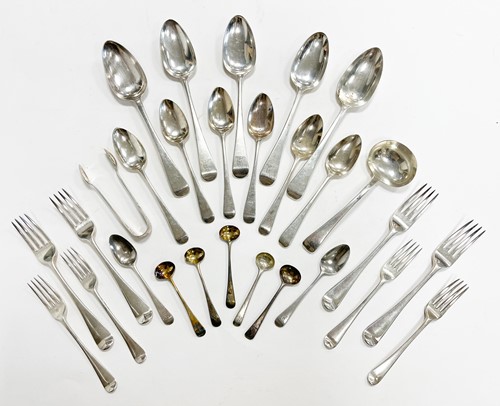 Lot 578 - A 24-piece set of George III 18th century silver flatware with 44 later additions