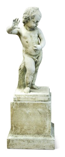 Lot 812 - A reconstituted stone cherub on a plinth, 20th century