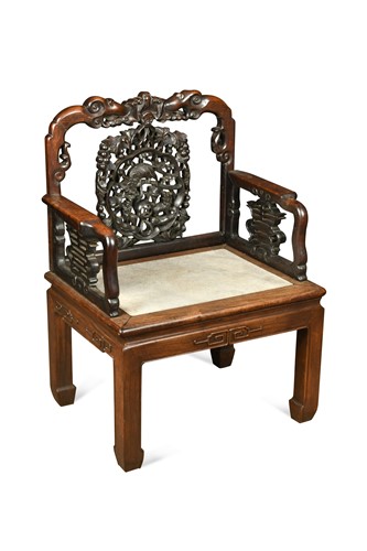 Lot 570 - A Chinese hardwood armchair with marble seat, circa 1900