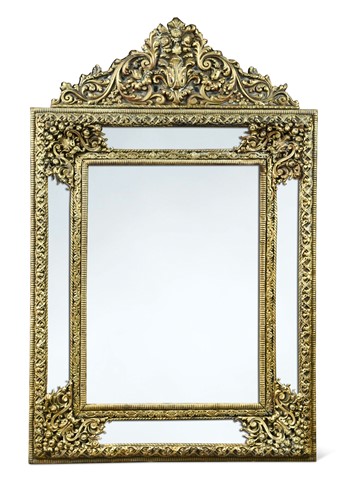 Lot 501 - A Flemish brass repoussé wall mirror, circa 1900