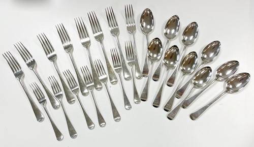 Lot 619 - A 25-piece harlequin set of Victorian and later silver flatware, including 3 York marked examples