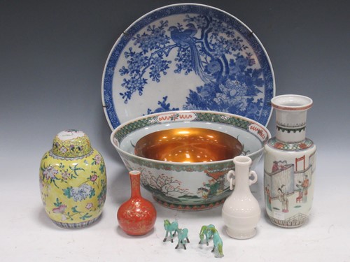 Lot 130 - Asian ceramics to include a Chinese rouleau...