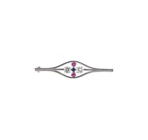 Lot 205 - A diamond, ruby and sapphire brooch