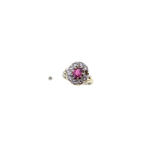 Lot 208 - A late 20th century 18ct gold ruby and diamond cluster ring