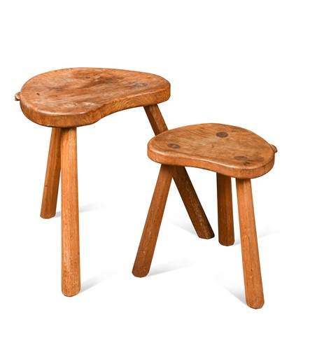 Lot 261 - Robert 'Mouseman' Thompson, two kidney-shaped oak tripod stools