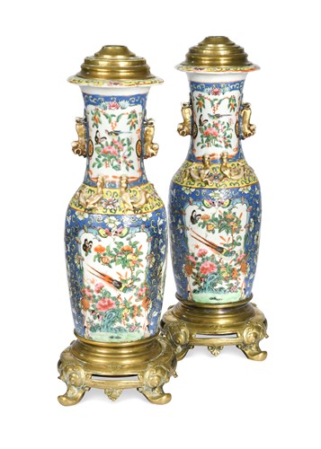 Lot 530 - A pair of decorative Chinese porcelain vases as table lamps