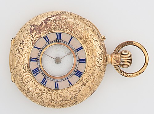 Lot 310 - Unsigned - A Swiss 18ct gold half hunter pocket watch