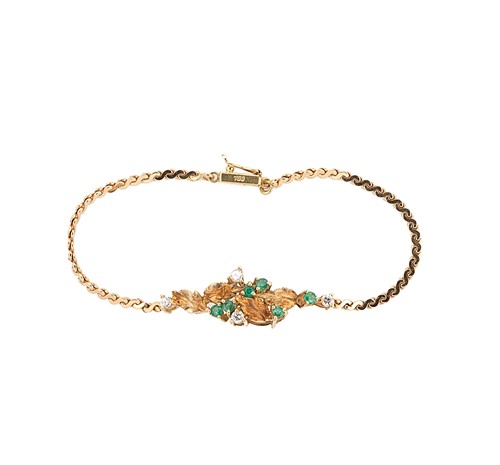 Lot 114 - An 18ct gold emerald and diamond bracelet