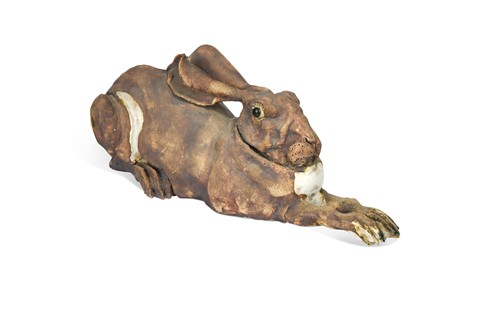 Lot 71 - Elaine Peto (Contemporary), a studio pottery life-size model of a recumbent hare