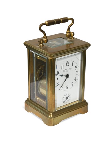 Lot 156 - A French brass carriage clock with alarm by Le Roy & Fils, Paris, early 20th century