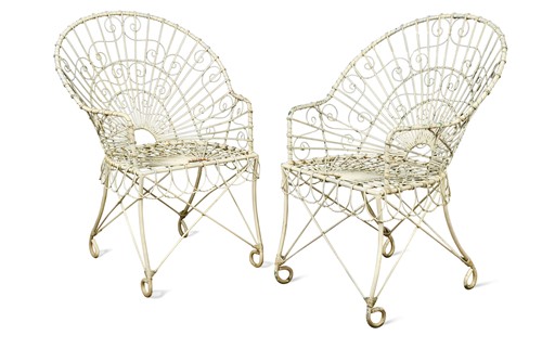 Lot 218 - A pair of wirework conservatory armchairs
