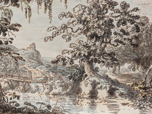 Lot 442 - An 18th/19th century study of a wooded river...