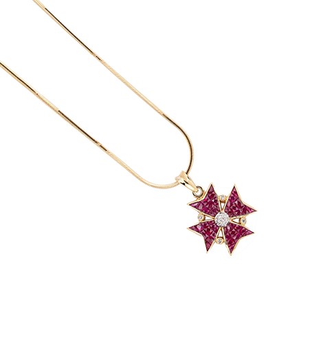 Lot 210 - A ruby and diamond Maltese cross pendant and chain