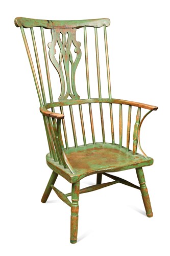 Lot 462 - A primitive green painted Windsor armchair, late 18th century