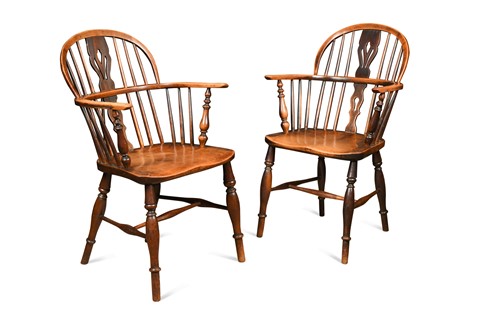 Lot 408 - A pair of beech and ash Windsor armchairs, 19th century