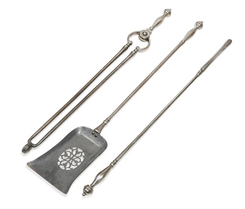 Lot 744 - A set of George III polished steel fire irons