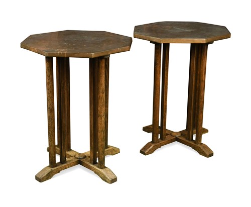 Lot 226 - A pair of Heal's style copper topped occasional tables