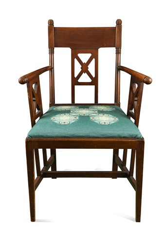 Lot 201 - An Aesthetic period mahogany elbow chair