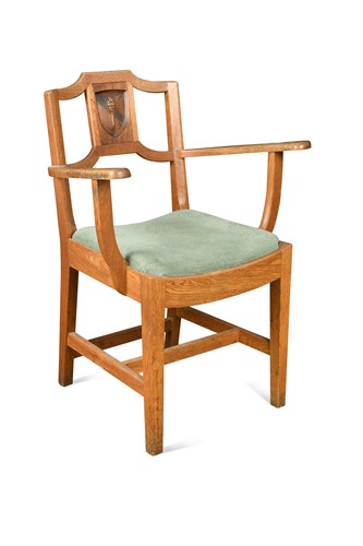 Lot 239 - A 1930s pale oak college elbow chair